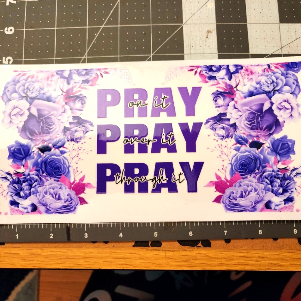 Purple Floral Pray UV DTF Transfer